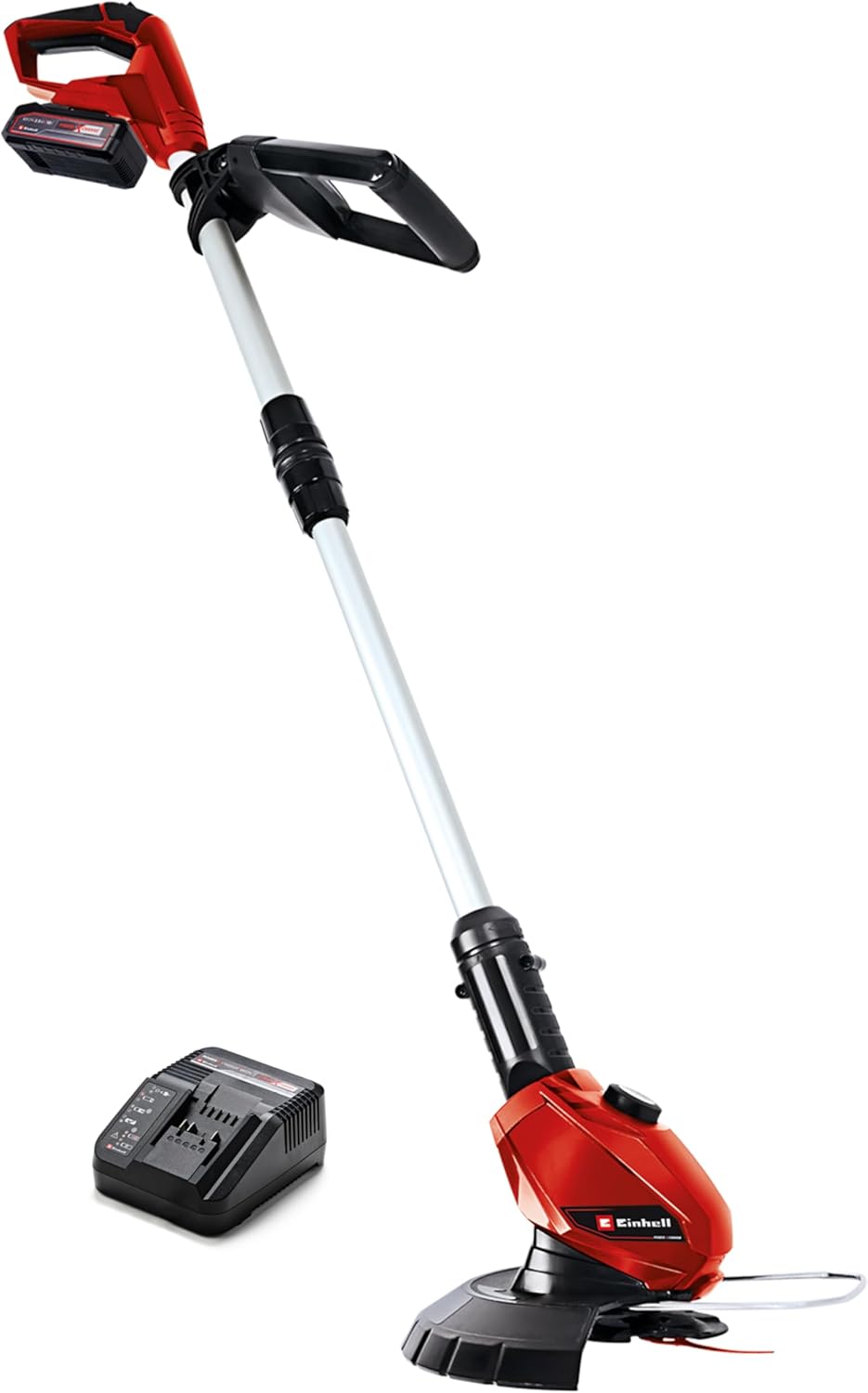 Einhell GE-CT 18 Li Battery Trimmer (1x 2.5 Ah) Power X-Change (18 V, Rotatable Motor Head + Tilt, Flowerguard, Includes 20 Plastic Blades, 2.5 Ah Battery + Charger)(Modern and robust)