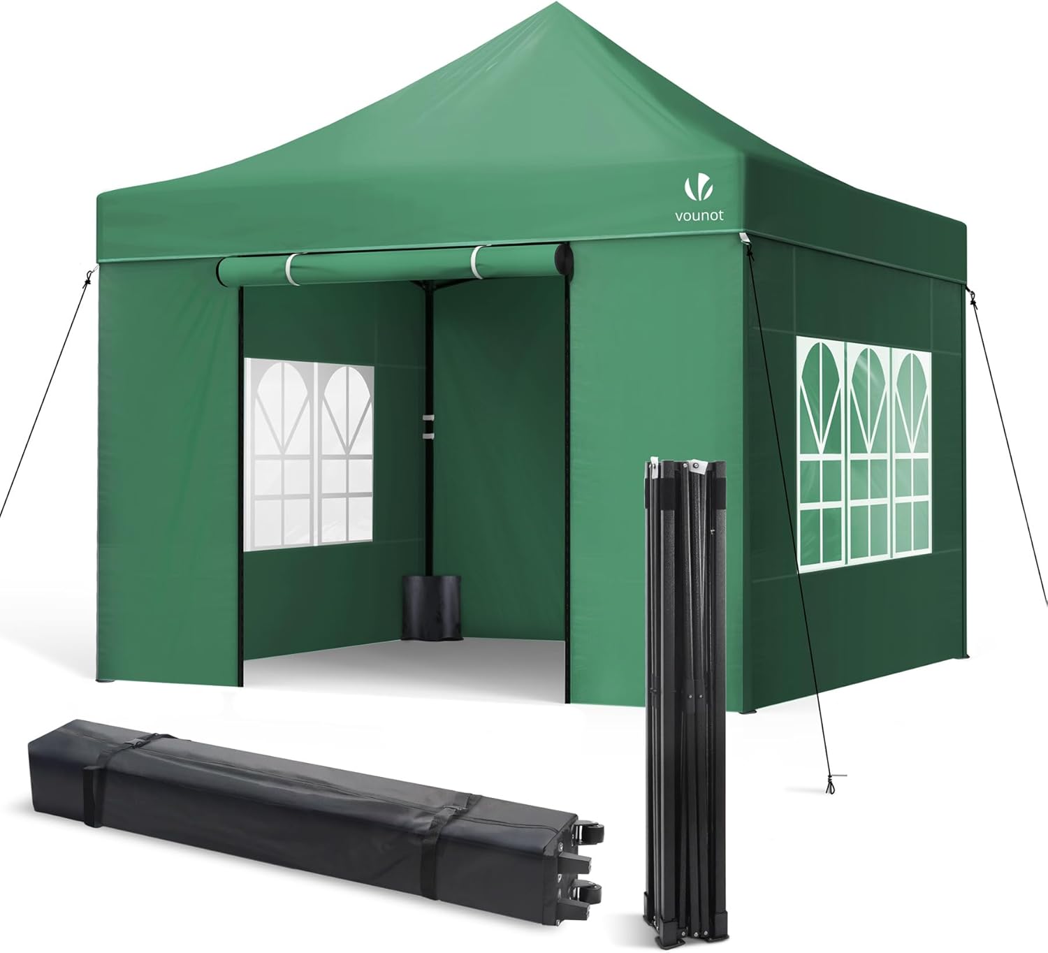VOUNOT® Gazebo 3x3m Pieghevole con 4 Parti Laterali, Gazebo da Giardino Tenda Padiglione Pop up con 4 Sacchi di Sabbia di Peso e Sacca di Trasporto, Bianco(Verde)