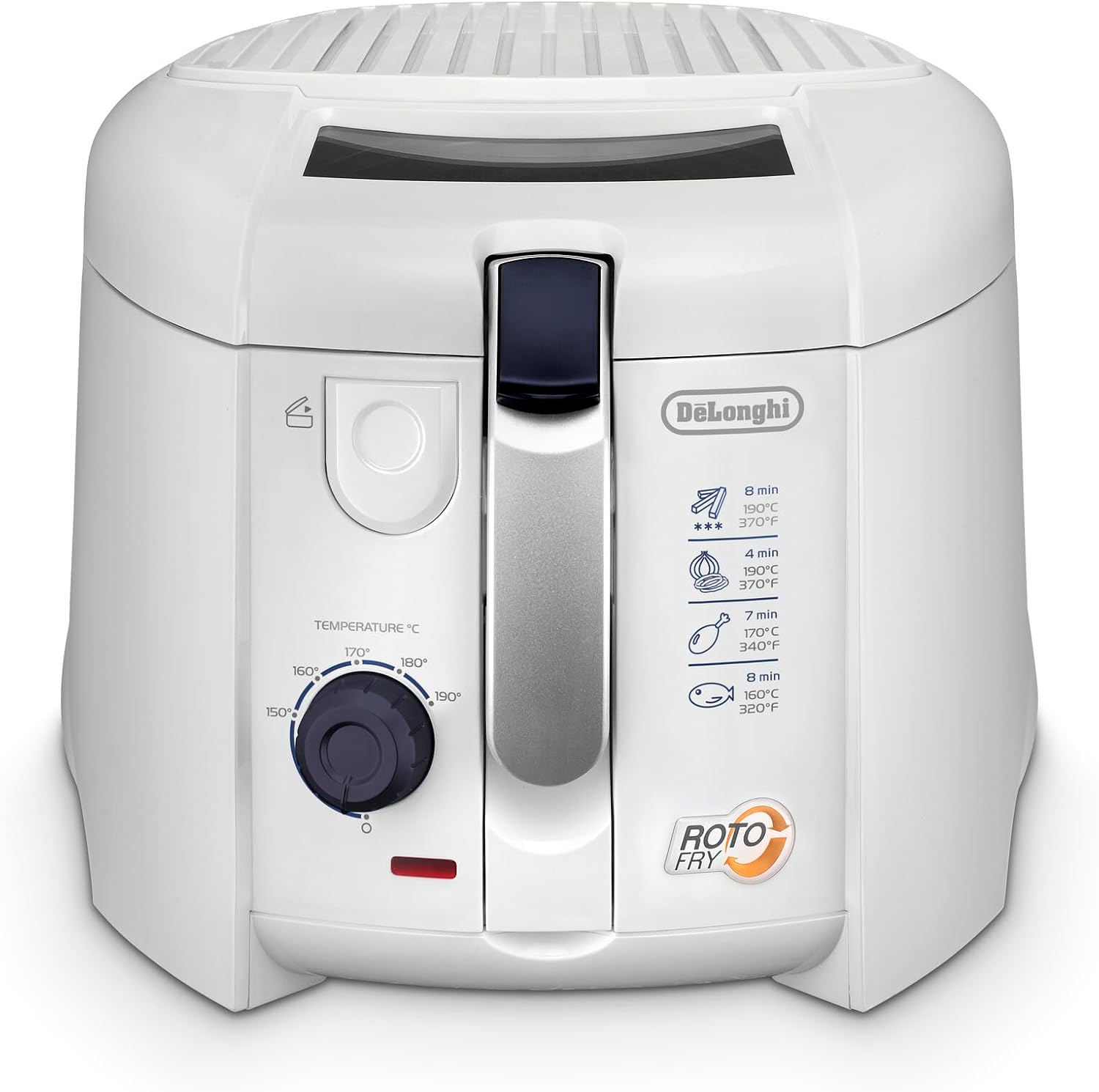 De'Longhi F28211 Friggitrice con Timer Digitale e Cestello Rotante, Termostato Regolabile, Filtro Removibile Antiodore, Capacità Olio 1.2L, Amplio Oblo', Vasca Antiaderente, Cestello Saliscendi(Capacità 1,2L)