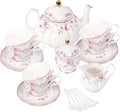 fanquare Set di 6 Tazza da Tè Fiori Rosa e Piattino, Set di Tazze Pomeridiane Vintage Inglesi, Tazza da Caffè in Porcellana con Bordo Dorato, 150 ml(Rosa)