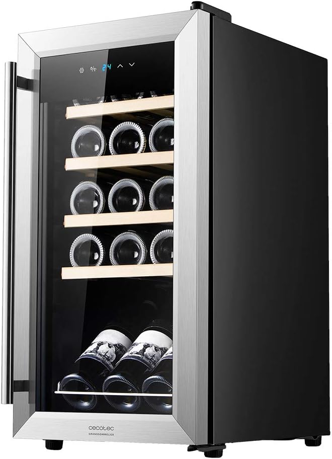 Cecotec Cantinetta GrandSommelier 15000 Inox Compressor, 15 Bottiglie, Compressore, Alte Prestazioni, Temperatura regolabile, Classe di efficienza Energetica G(Grigio/15 Bottiglie)