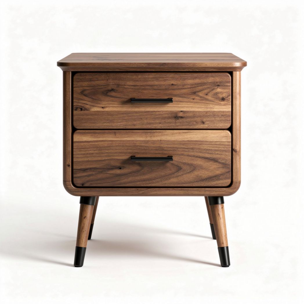 Comò in legno marrone con due cassetti e gambe in metallo 45 x 40 x 50cm