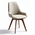 Sedia da pranzo in ecopelle beige con gambe in legno marrone 45 x 50 x 85cm
