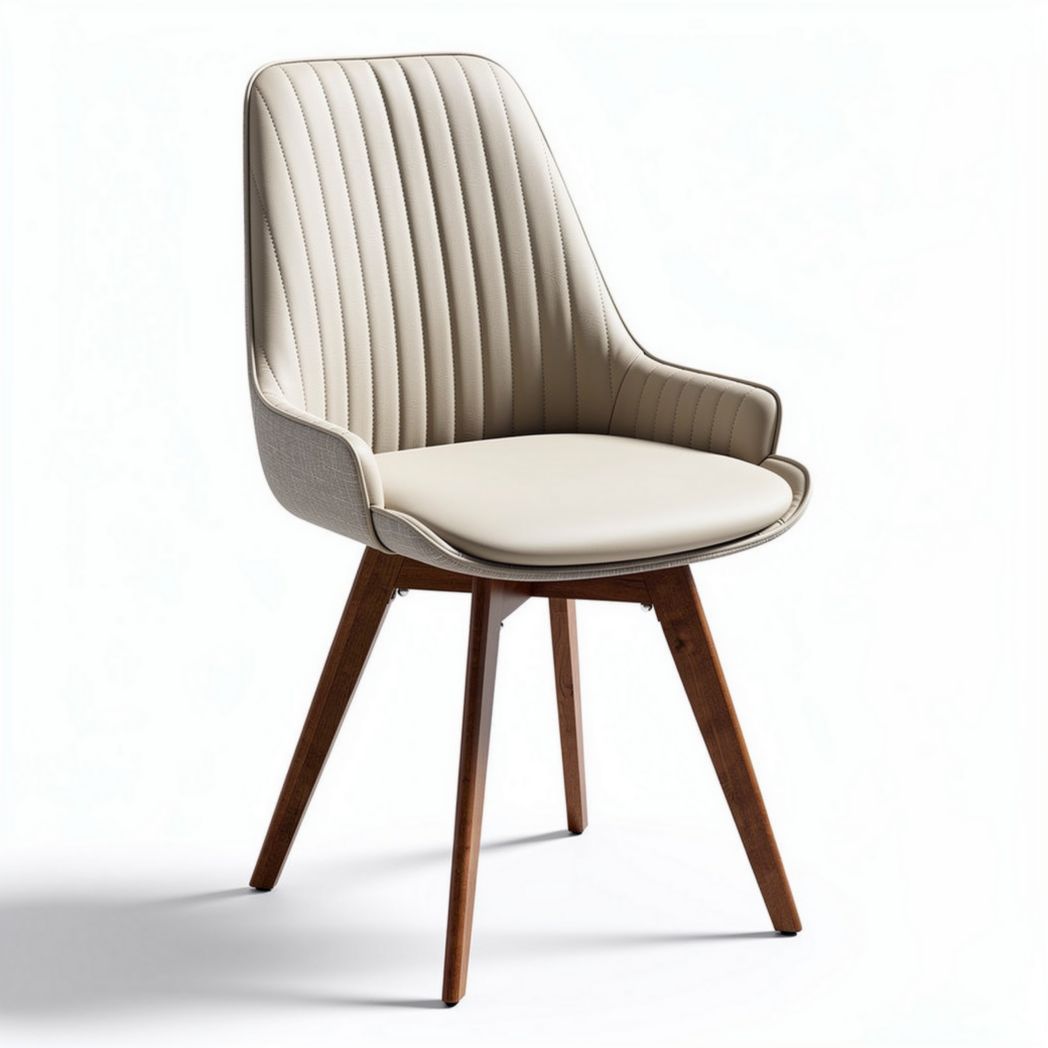 Sedia da pranzo in ecopelle beige con gambe in legno marrone 45 x 50 x 85cm
