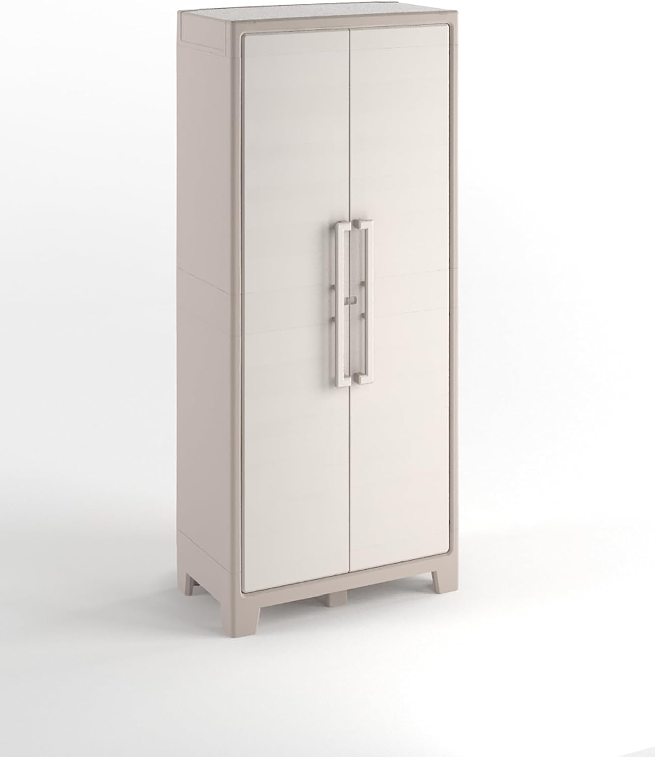 Keter Gulliver 8 Folding Shelves Outdoor Broom Cabinet, Ideal for Balcony and Garden, Sand/Beige, 80 x 44 x 182 H cm(80x44x182 cm)