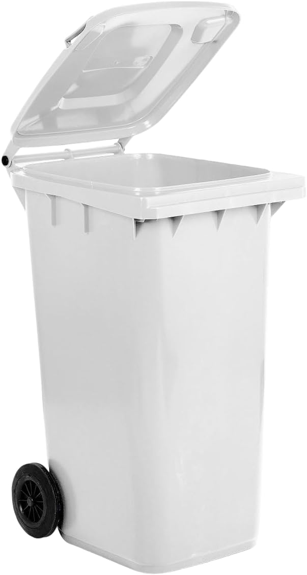Mobil Plastic - Bidone Raccolta Differenziata 240 Litri con Coperchio e Ruote per Esterni | Colore Bianco | Plastica Resistente | Certificato UNI EN 840