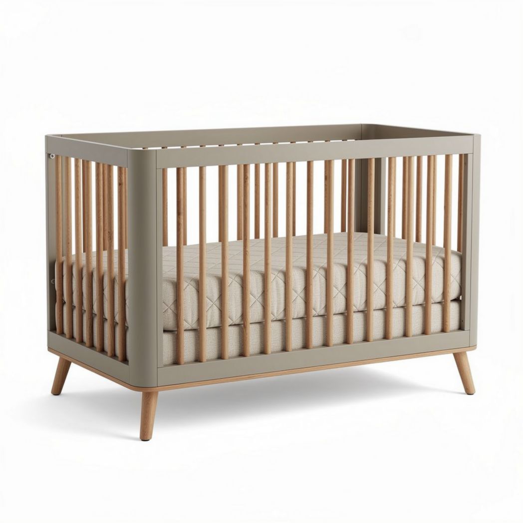 Culla in legno di faggio grigio con materasso incluso dimensioni 125 x 65 x 90cm