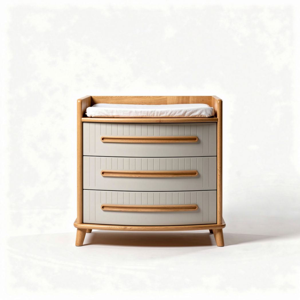 Cassetto per bambini in legno con tre cassetti e top pannolino 80 x 50 x 90cm color grigio naturali