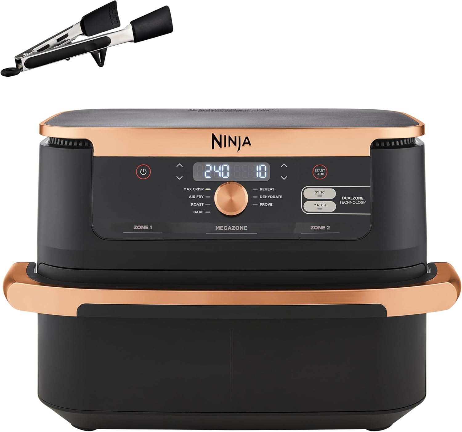 Ninja Foodi FlexDrawer - Friggitrice ad Aria Ampia con Separatore Rimovibile - Cottura Senza Olio - 10,4L, Componenti Lavabili in Lavastoviglie - Modello AF500EUCP, Colore Nero/Rame