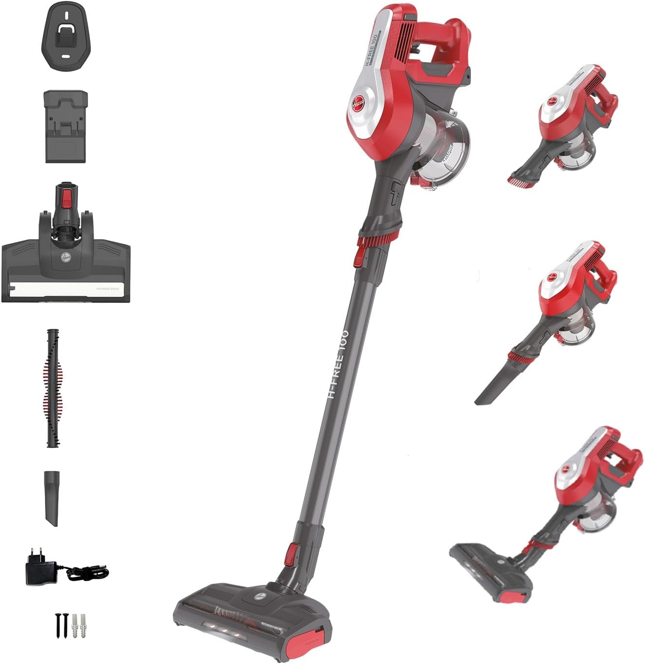 Hoover HF1 Plus Scopa Elettrica Senza Fili con Modalità Turbo, Spazzola All Floor con Tecnologia Anti-Twist, Autonomia 45 Minuti, Quick ParkGo, Luci LED [HF1PZ10H](HF100)