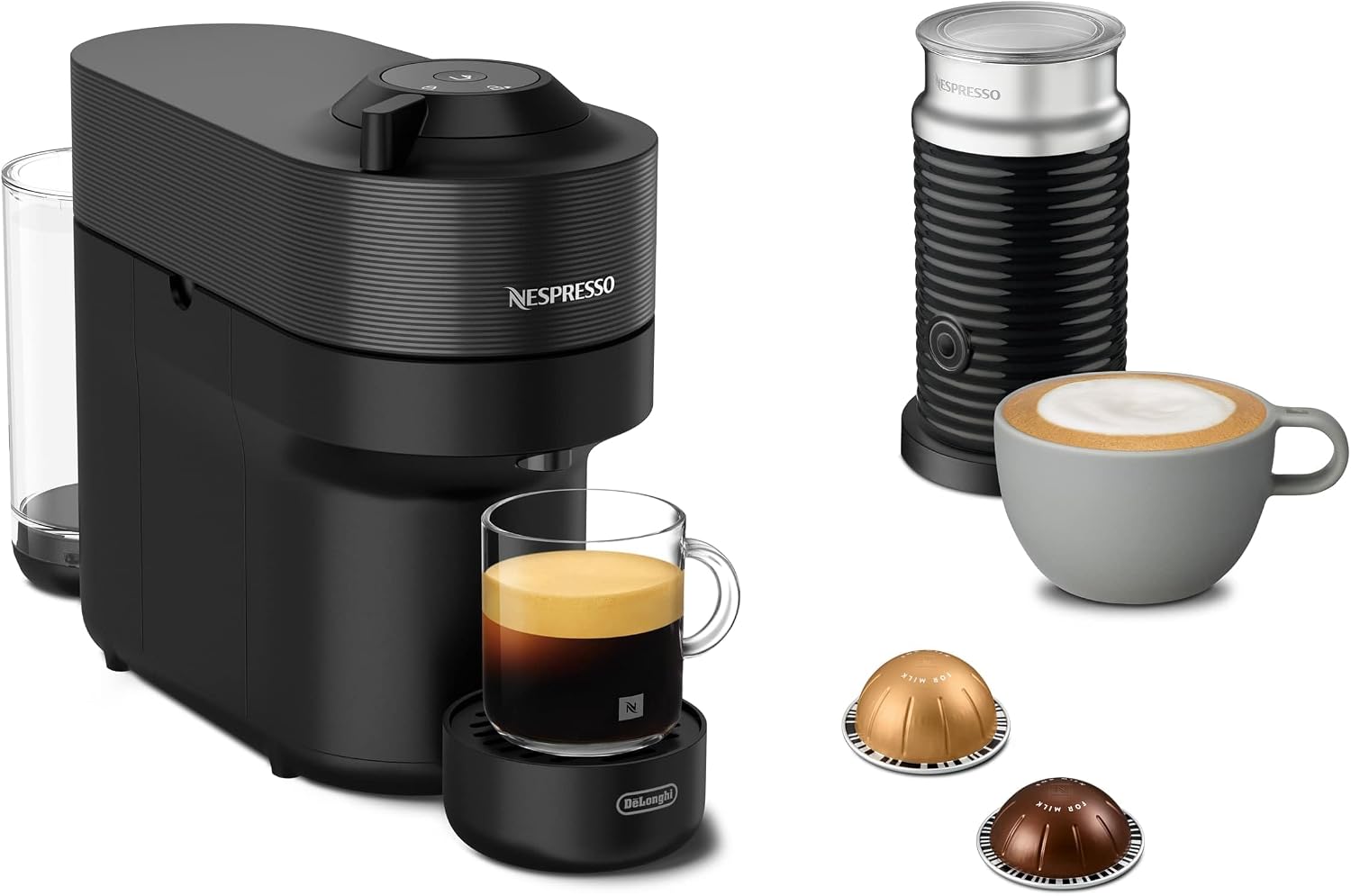 De'Longhi Nespresso Vertuo Pop – Macchina da Caffè a Capsule, Tecnologia Centrifusion, 5 Formati di Tazza, Set da 12 Capsule Incluso, Rosa (ENV90.P)(Macchina per capsule di caffè + Aeroccino/Liquorice Black)