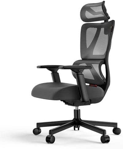 ProtoArc EC100 Sedia da Ufficio Ergonomica – Sedia da Scrivania con Cuscino a Molla da 10 cm, Supporto Lombare, Braccioli e Poggiatesta Regolabili, Sedia Girevole in Rete per Casa e Ufficio, Grigio(Negro)