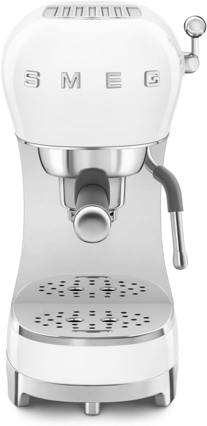 Smeg, Macchina da Caffè Espresso Manuale ECF02PKEU, Sistema Thermoblock e Lancia a Vapore, 4 Funzioni Espresso, Vassoio Removibile, Portafiltro, Serbatoio Acqua 1 L, Dimensioni Compatte, 1350W, Rosa(Bianco)