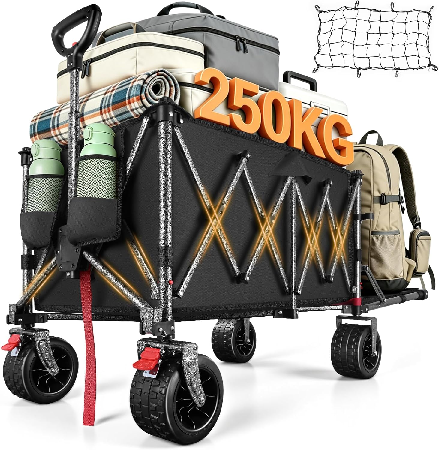YEAUPE PRO XXXL Beach Trolley, Trolley with Large Wheels 360° Swivel, All Terrain with Elastic Mesh Included, Ideal for Outdoor and Beach Transport, 150-240L 150 kg, Charcoal Grey(Black Charcoal/200-300L)