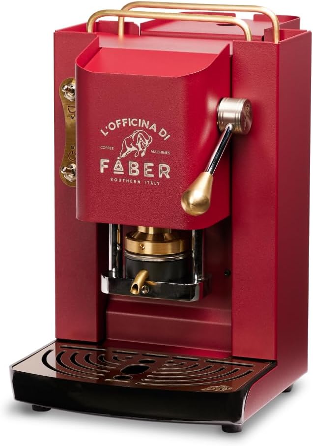 FABER COFFEE MACHINES | Modello Pro Deluxe | Macchina caffe a cialde ese 44mm | Rifiniture ottonato | Pressacialda in ottone regolabile | elettrovalvola di serie (ACID GREEN)(Cherry Red)
