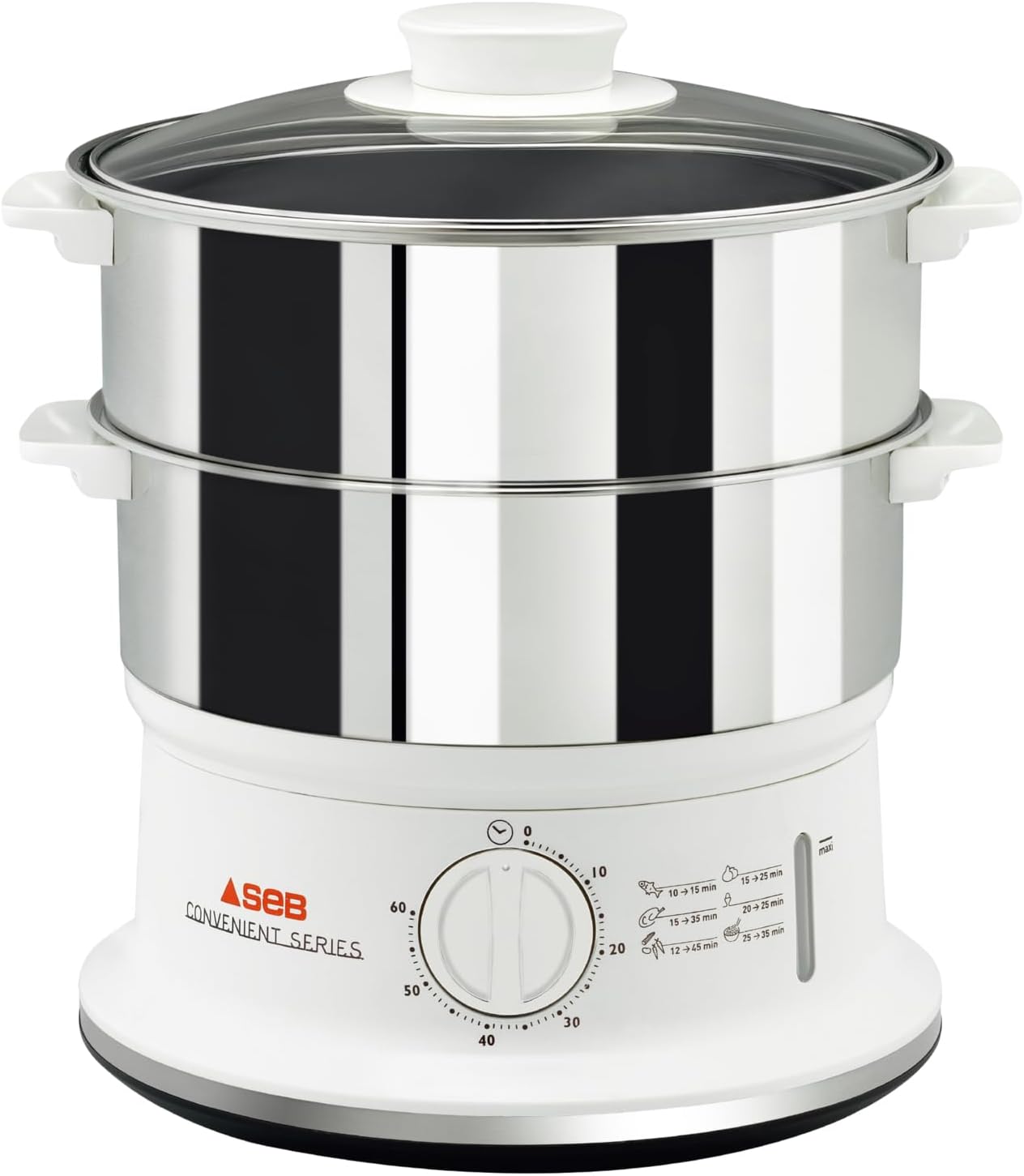 Tefal VC502D10 Convenient Deluxe Vaporiera elettrica, 8 Programmi, Touch screen, 3 Livelli, Acciaio Inox(Acciaio 2 scomparti)