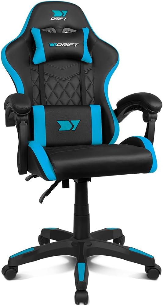 DRIFT GAMING DR35 - Sedia da gaming ergonomica professionale con supporto lombare e braccioli 2D regolabili, reclinabile a 135°, base robusta, ruote silenziose, rivestimento in similpelle, Nero/Grigio(Dr35 Light Blue)