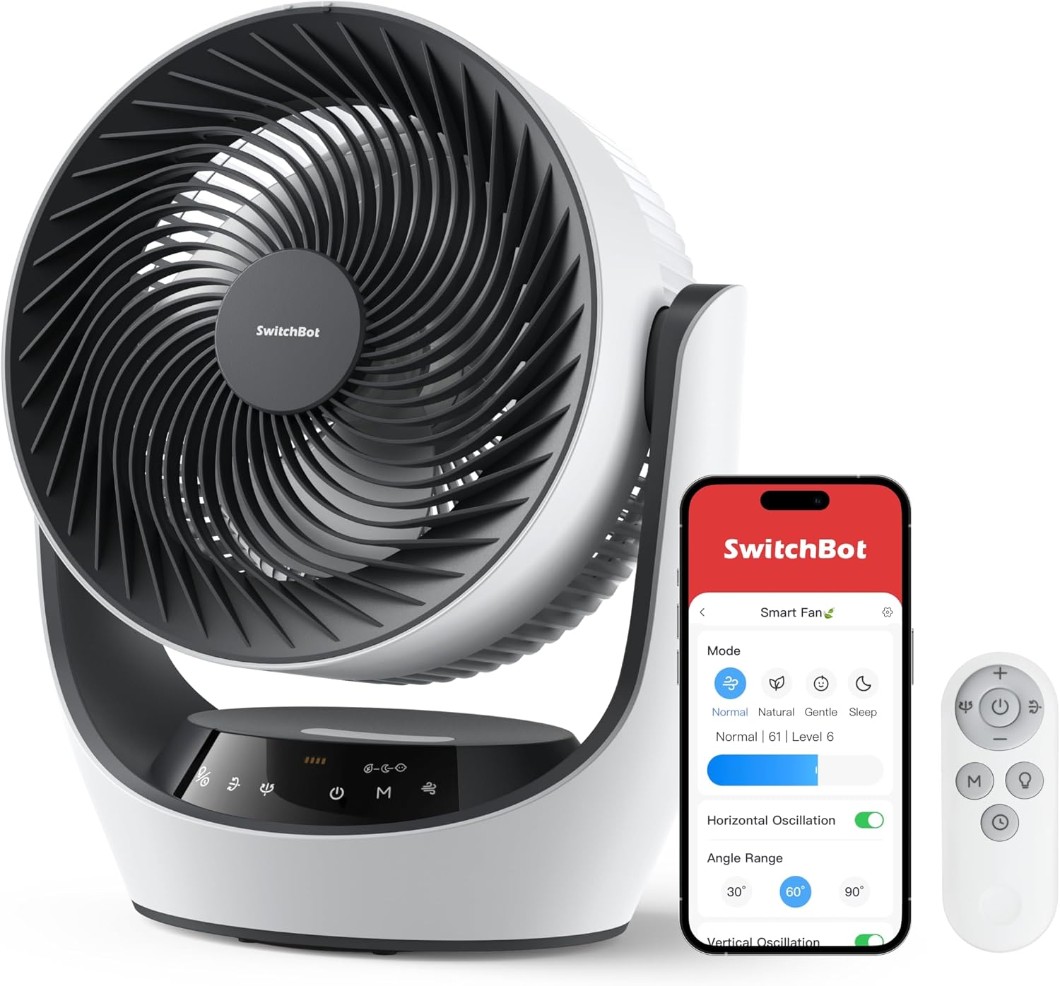 SwitchBot Ventilatore di Circolazione della Batteria USB, silenzioso con 24 dB, 4 modalità, timer 9h, compatibile con Alexa/Google/Siri (Hub richiesto), a batteria e a circolazione d’aria, efficiente
