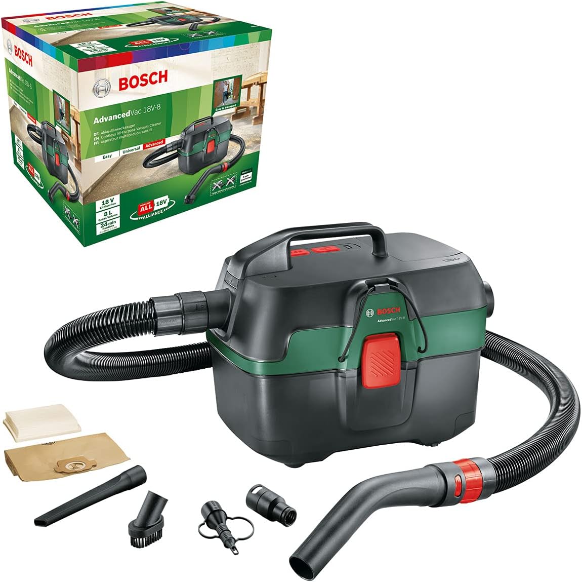 Bosch Aspiratore AdvancedVac 20 (20 litri, 1200 W, 1 Pezzo)(Advancedvac 18v/AdvancedVac 18V-8 | Set Auto | senza batteria e caricabatteria)