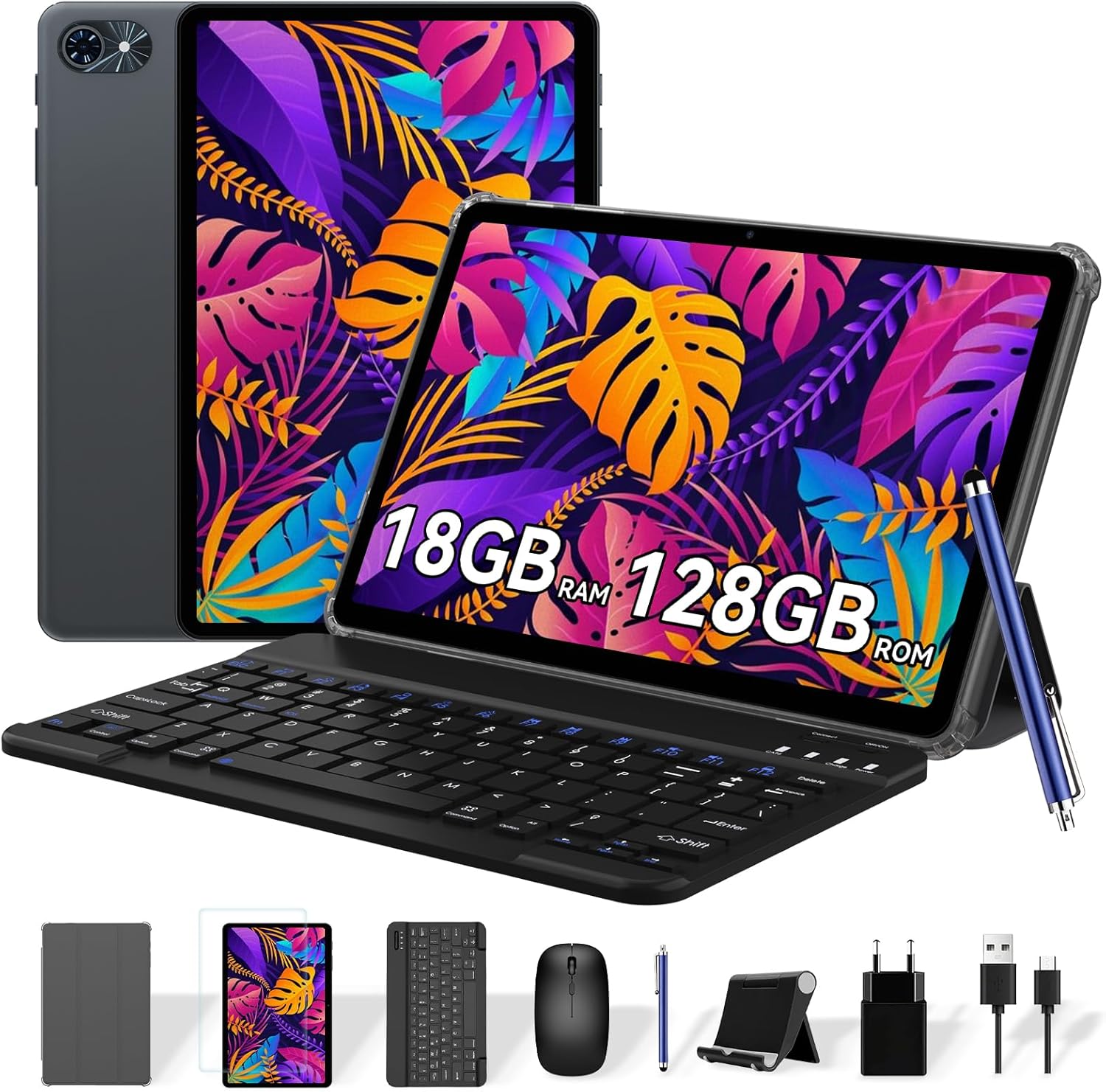 Tabwee Tablet with Keyboard and Pen, 18 GB RAM+ 128 GB ROM (2 TB TF) | 10 Inch Android 15 Tablet 6000 mAh 5MP + 2MP Gemini AI 5G WiFi GPS 3.5 mm Jack Port (4 Year Warranty)(grey)