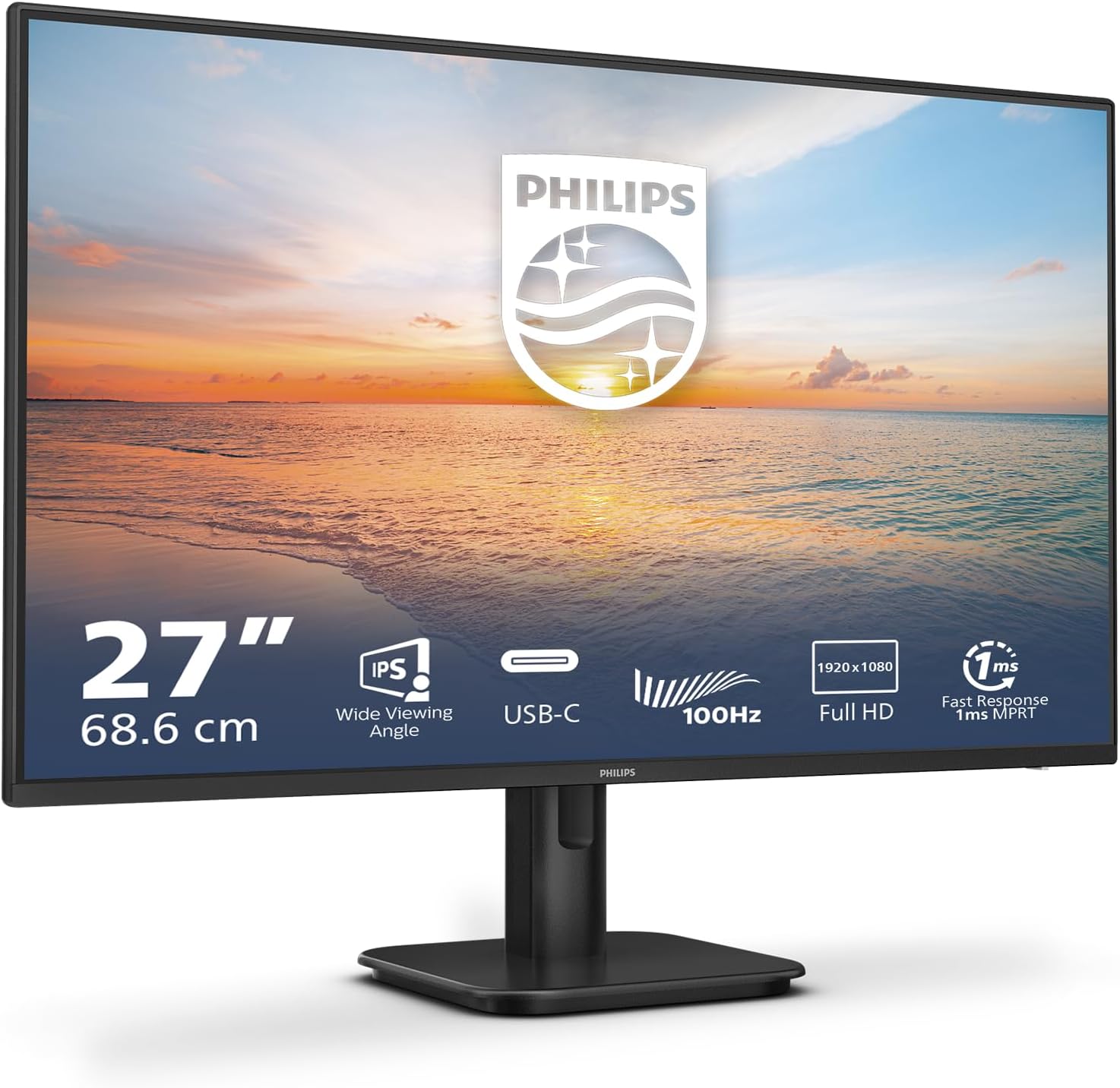 PHILIPS Monitor 24E1N1300AM 24 Inch 1920x1080, FHD, 120Hz, IPS Panel, 4ms GtG, USB Hub Speakers, Height Adjustment, (HDMI1x 1.4) Black(27 | IPS | FHD/100Hz/USB-C)
