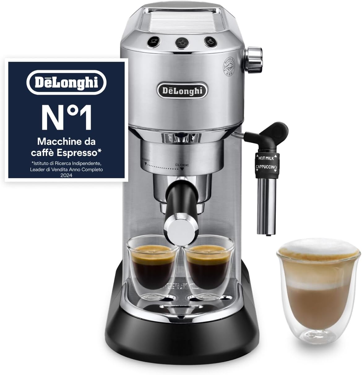 De'Longhi Dedica Duo EC890.GR Macchina Manuale per Caffè Espresso, Cappuccino e Cold Brew, Barista, Dotata di Lancia vapore per My LatteArt, Display Touch, Larga 15cm, Serbatoio Estraibile 1,1L, Verde(Metallo)