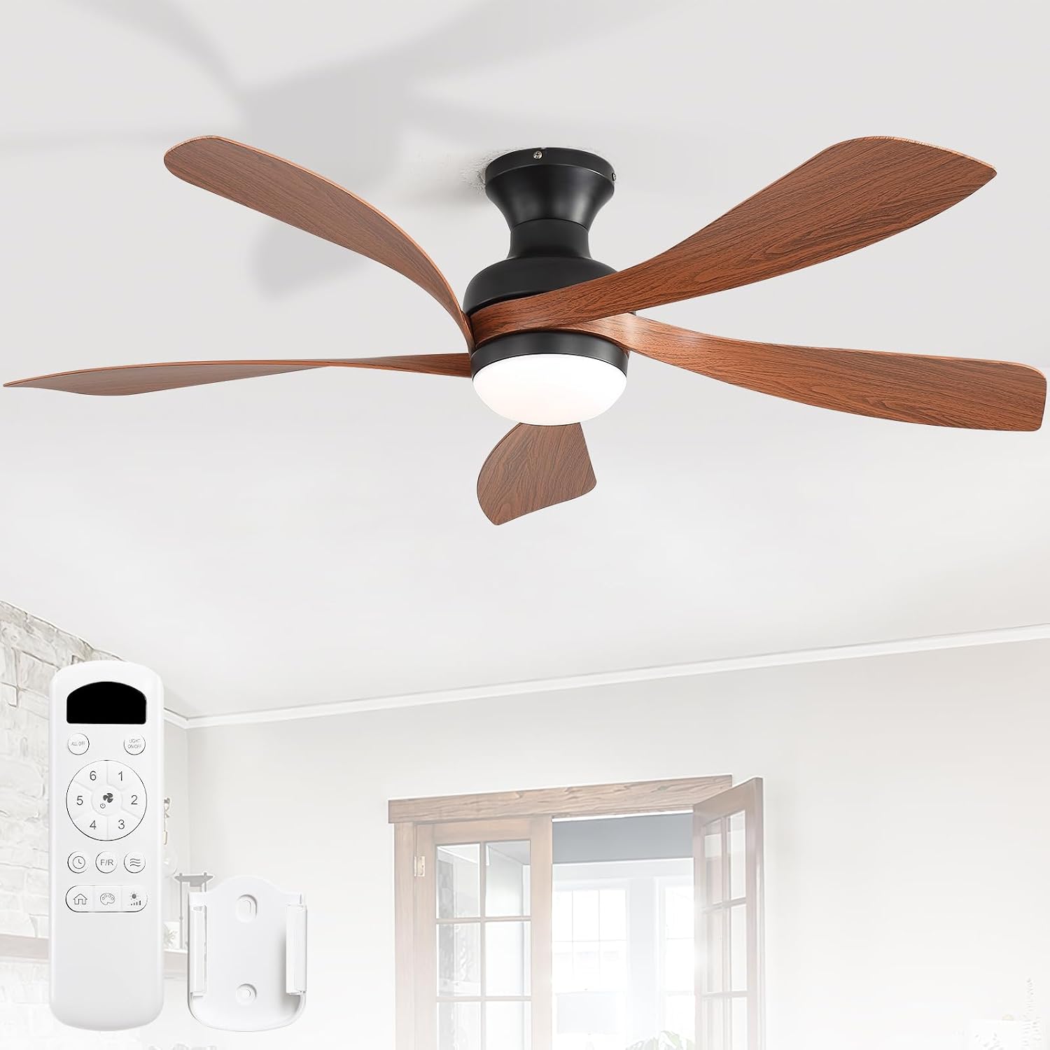 Sofucor 132cm Ventilatore da Soffitto con Luce LED, Dimmerabile 3CCT, Telecomando, 6 Velocità, Timer, Silenzioso Lampada Ventilatore da Soffitto per Soggiorno, Cucina, Camera da Letto(Marrone Nero/132 CM)