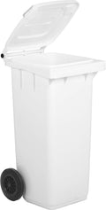 Mobil Plastic - Recycling Bin 120 Litres with Lid and Wheels for Outdoors | White | Durable Plastic | UNI EN 840 Certified