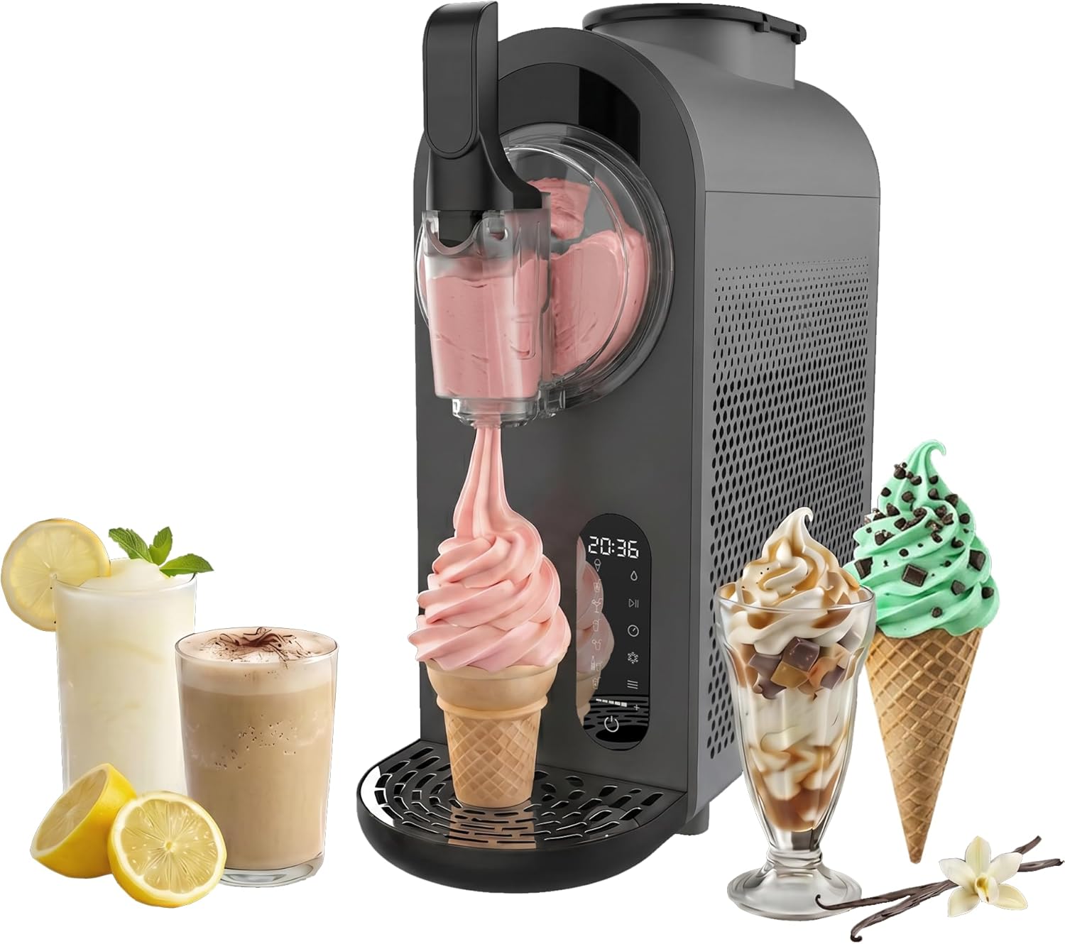 Cecotec Macchina per Granita - Sorbetto Elettrica 2,6L TwistIce 2600. 220W, Bevande in 15-60min, 1,9L per Ingredienti, Tattile, 6 Modalità, Raffreddamento Adattabile, Ergonomico, Beccuccio Antigoccia(TwistIce Cream B)