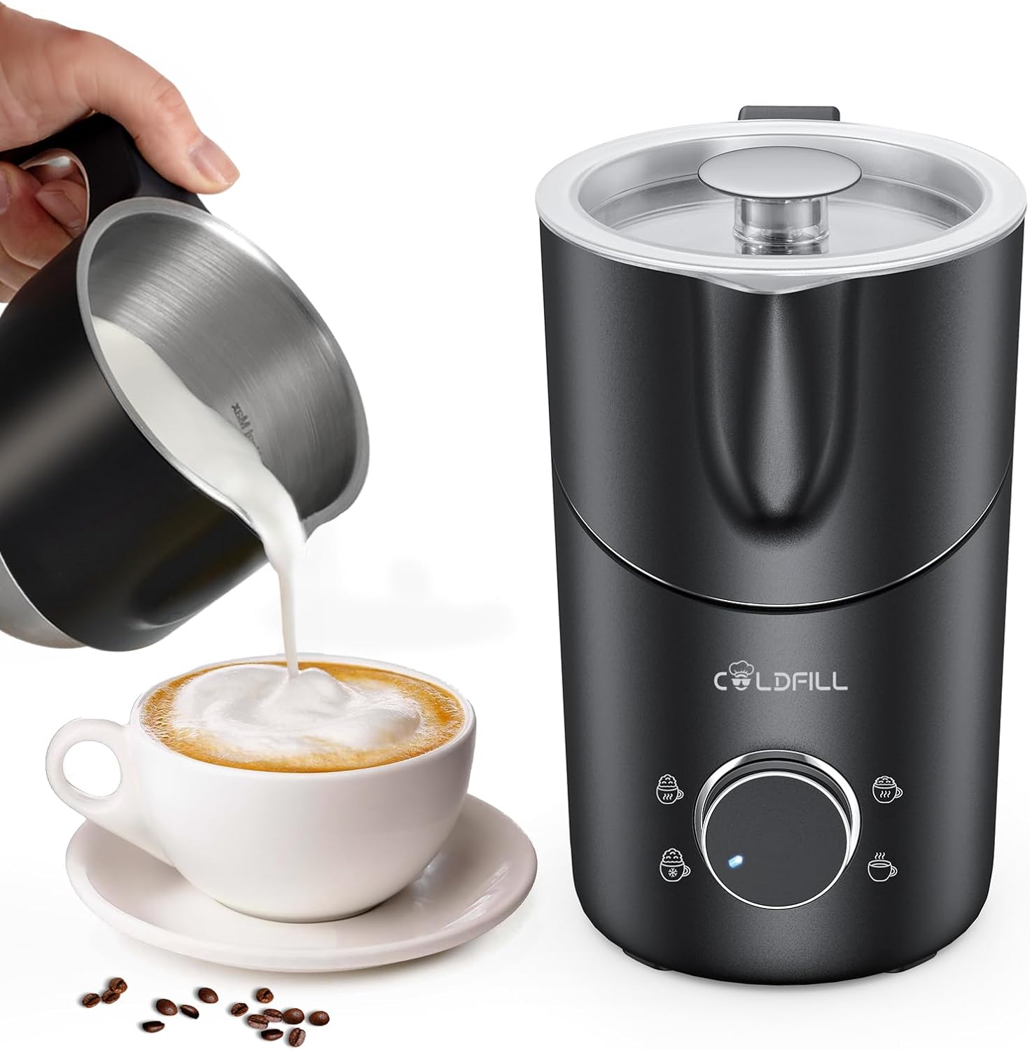 Montalatte Elettrico 8 in 1, Cappuccinatore con Tazza Rimovibile Lavabile in Lavastoviglie, 400ml Schiumalatte per Cappuccino, Latte Macchiato, Cioccolata e Latte Vegetale(Nero)