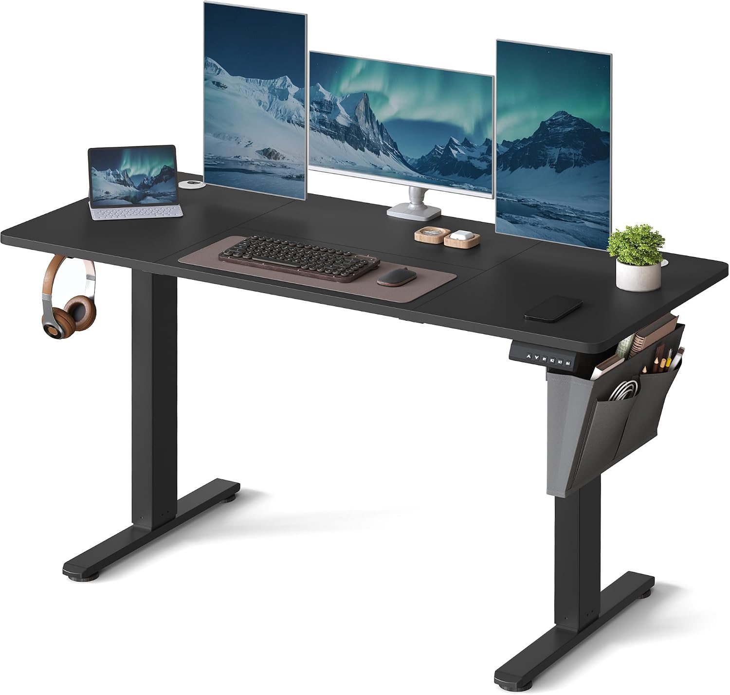 SONGMICS Scrivania Regolabile in Altezza Elettrica, 120 x 60 cm, Scrivania Elettrica, Tavolo con Memoria per 4 Altezze, Porta USB-C, Rovere Dorato LSD132YA01(140 x 60 cm/Nero Inchiostro)