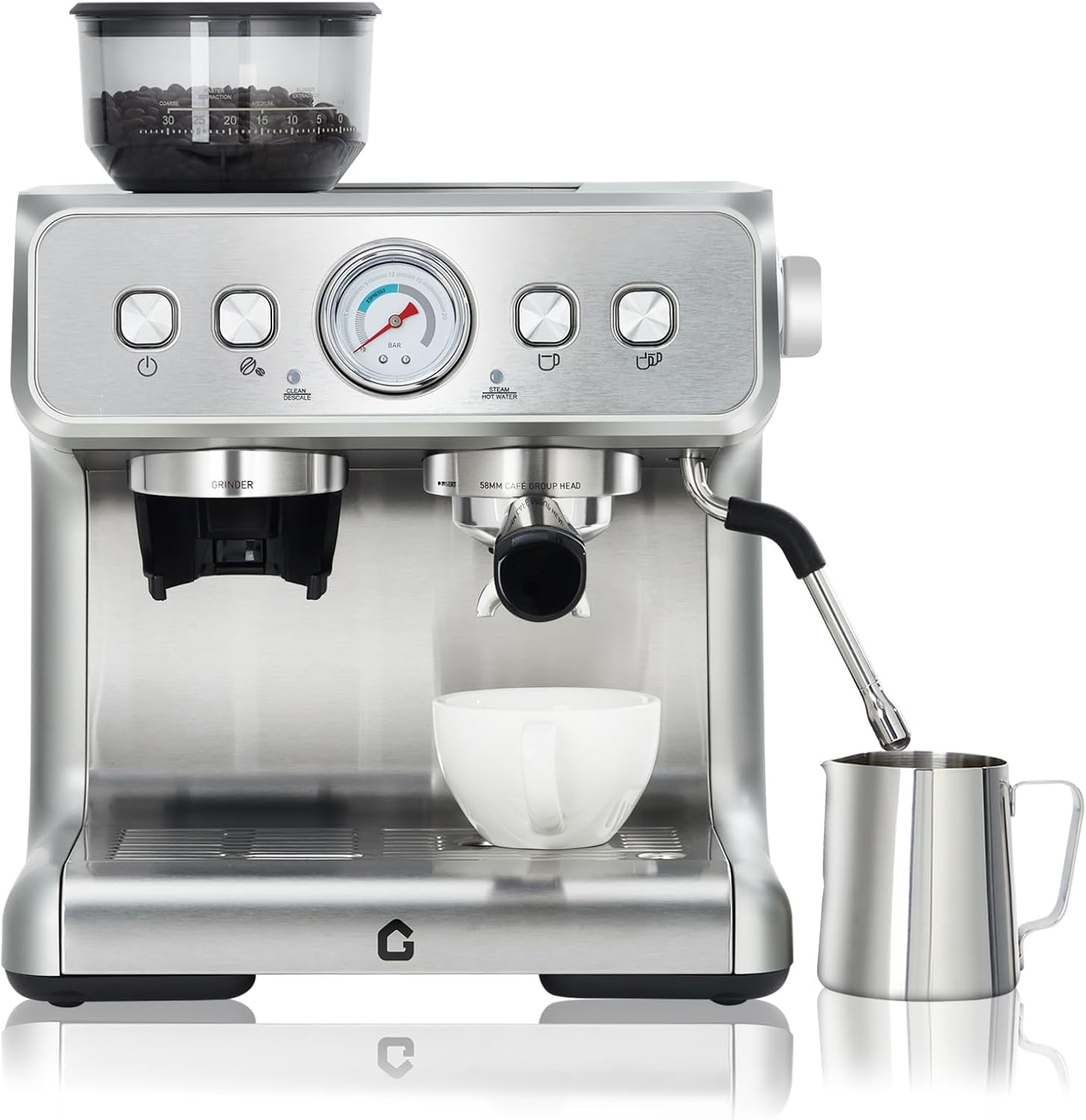 Garvee Macchina da caffè italiana semiautomatica in acciaio inossidabile - argento
