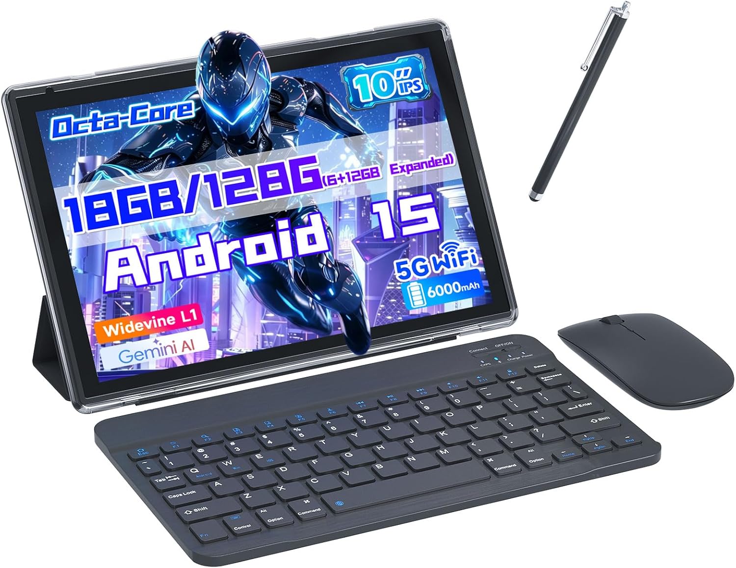 Aheadlink Android Tablet 10 Inch 2 in 1 Tablet with Keyboard, 12GB RAM 128GB ROM 1TB Expandable, Quad-Core CPU 2.0Ghz, 5G WiFi 6, BT5.0, HD 1280x800 Touchscreen, 6000mAh, Widevine L1, GMS Tablet