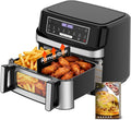 Friggitrice ad Aria 12L | Friggitrice Aria XXL Modalità Flessibile 1 o 2 Zone, 2600W Doppia Resistenza Controllo Indipendente Finestra  Luce Interna, Air Fryer Grande 8-in-1 Touch Control Ricettario(12L Riscaldamento Superiore(Argento))