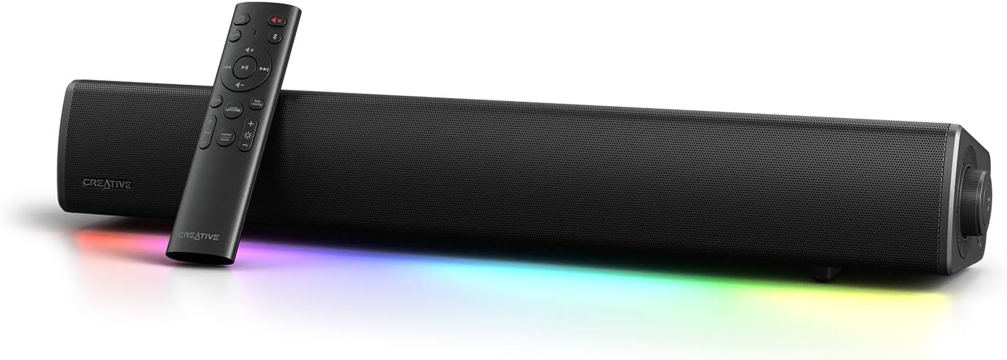 CREATIVE Sound Blaster GS5 RGB Gaming Soundbar with SuperWide Technology, Power by Adapter, Up to 60W Peak Power, Bluetooth 5.4, Optical-in, Headphone Output, for PC and TV